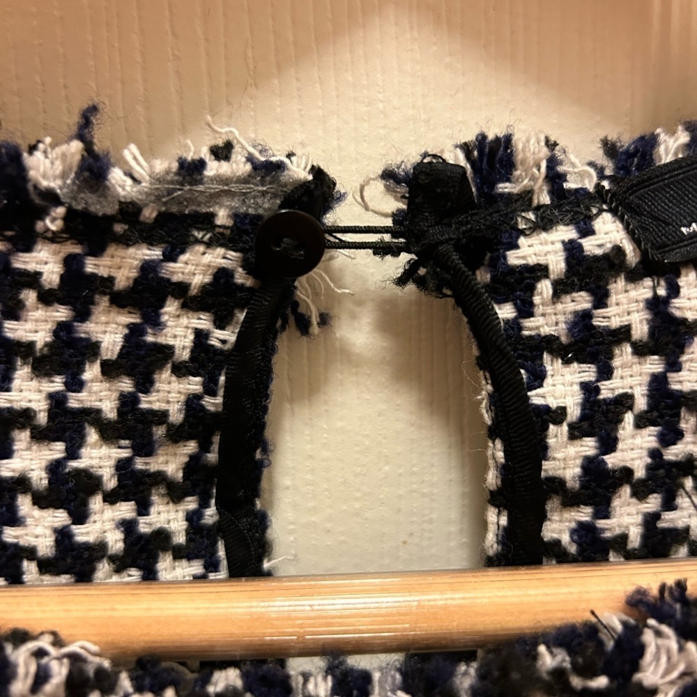 Zara Navy & Cream Fringed Houndstooth Pullover Knitted Shirt Sz L NWT! - Picture 13 of 16